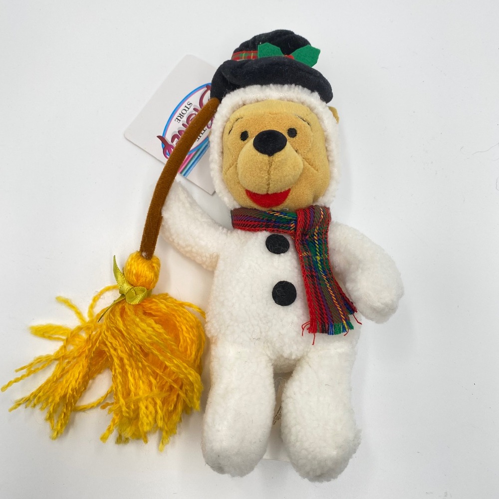 Disney Winnie the Pooh Snowman Bean Bag Plush with Broom Christmas Holiday 8"